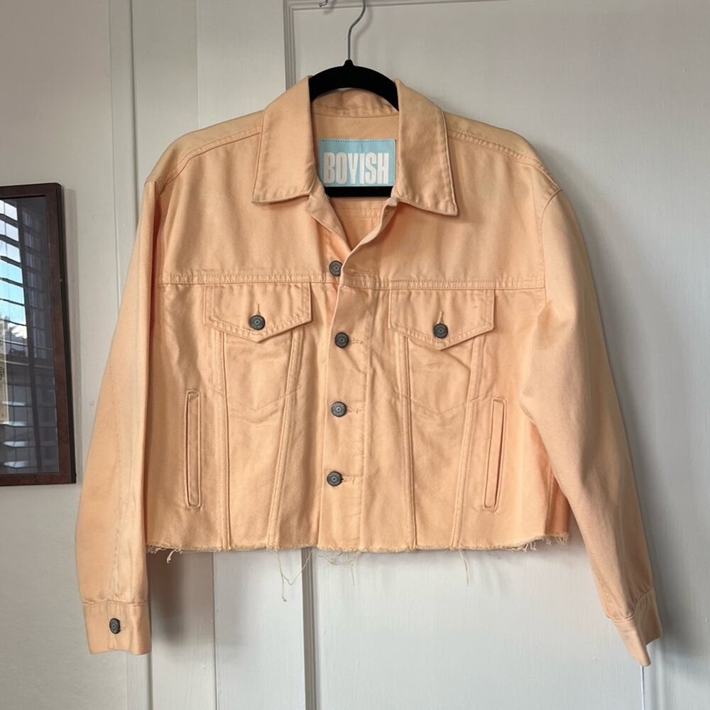 Boyish The Harvey Cropped Boxy Denim Jacket in Sunburst Orange